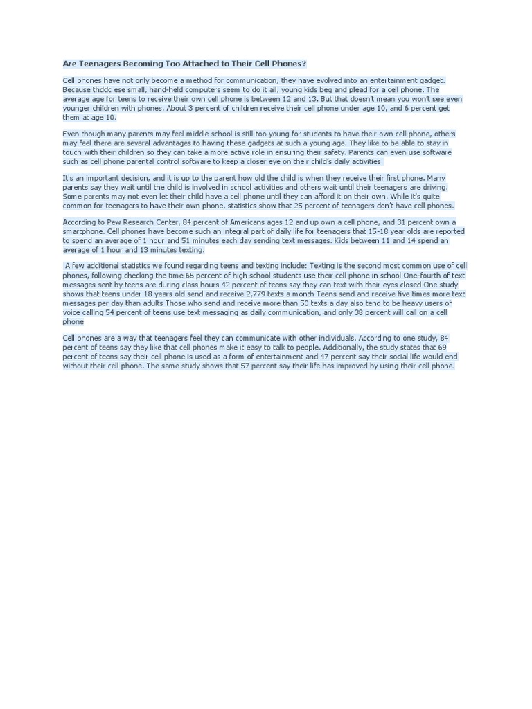 Teenagers' Attachment to Cell Phones | PDF | Text Messaging | Mobile Phones