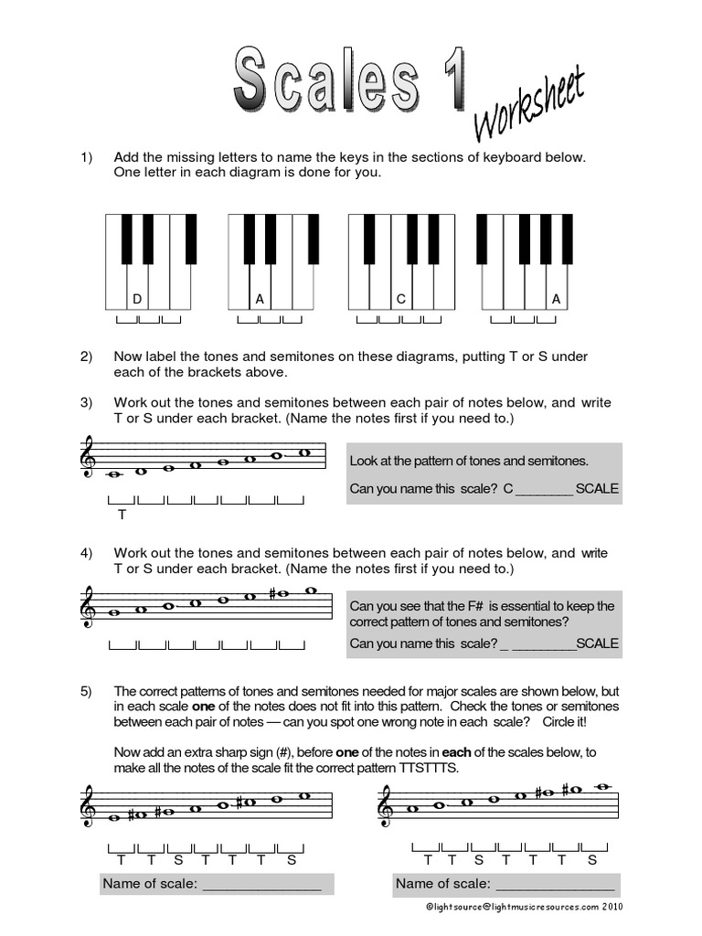 Scales Worksheet | Scale (Music) | Pitch (Music)