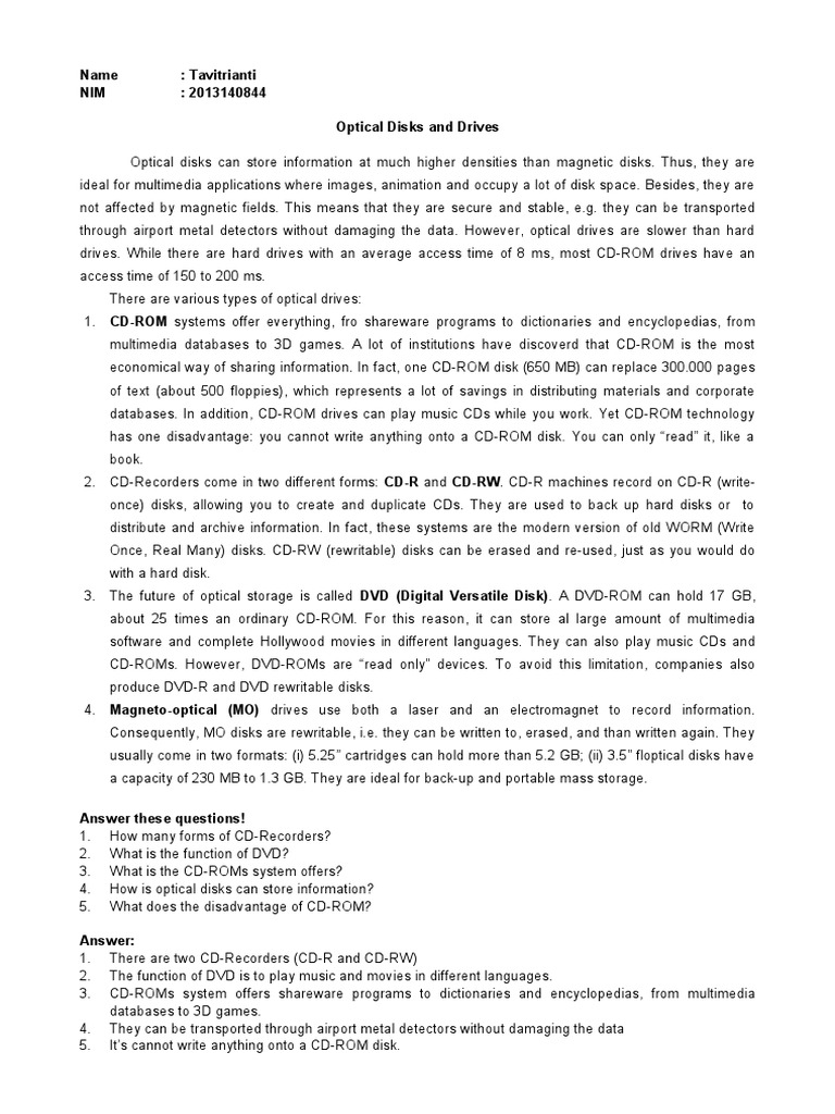 Artikel - Optical Disks and Drives | PDF | Disk Storage | Computer Data ...