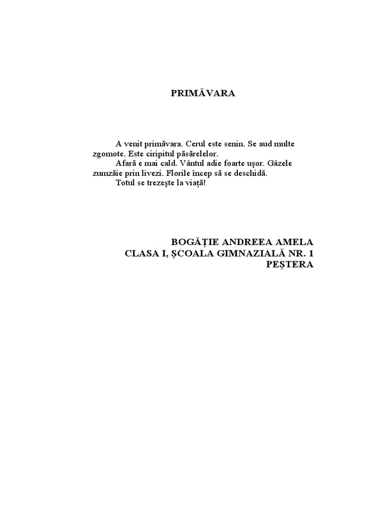 Compuneri Clasa I | PDF