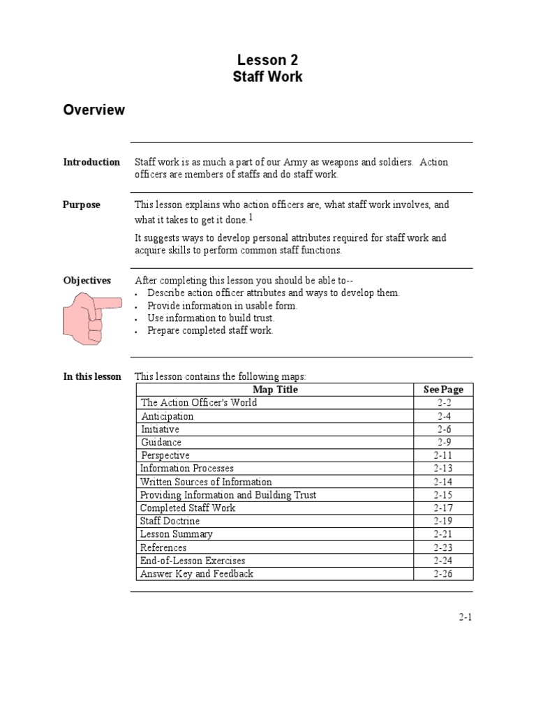 1 Lesson 2 Staff Work PDF Military Military Science
