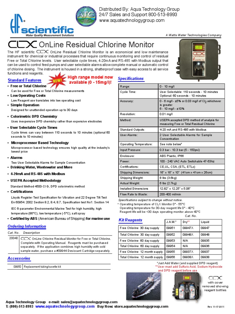 CLX Online Chlorine Analyzer Brochure - HF Scientific 20040 | PDF ...