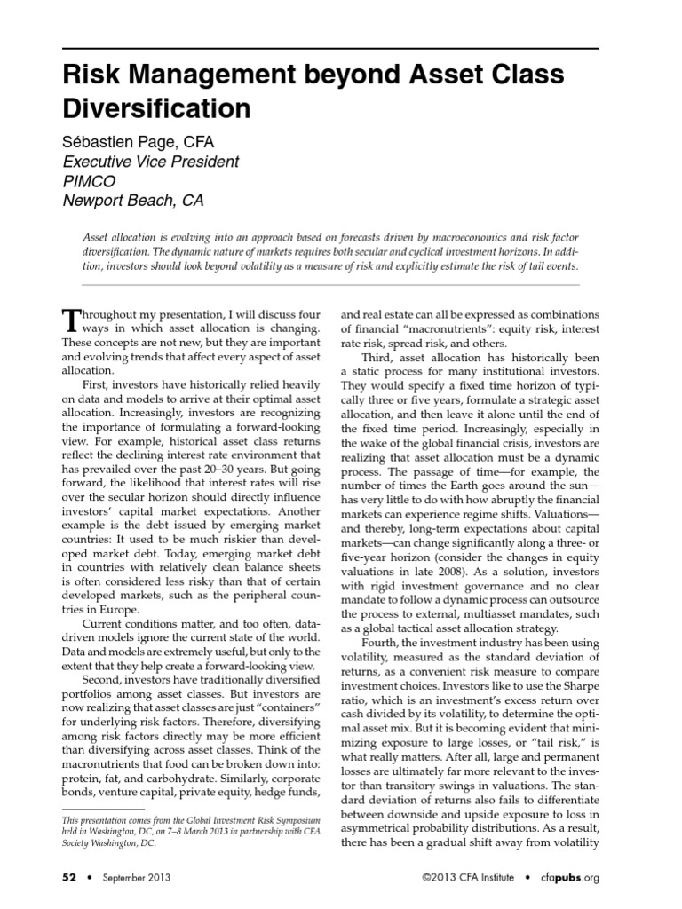 Risk Management Beyond Asset Class Diversification (Page, 2013) | PDF ...