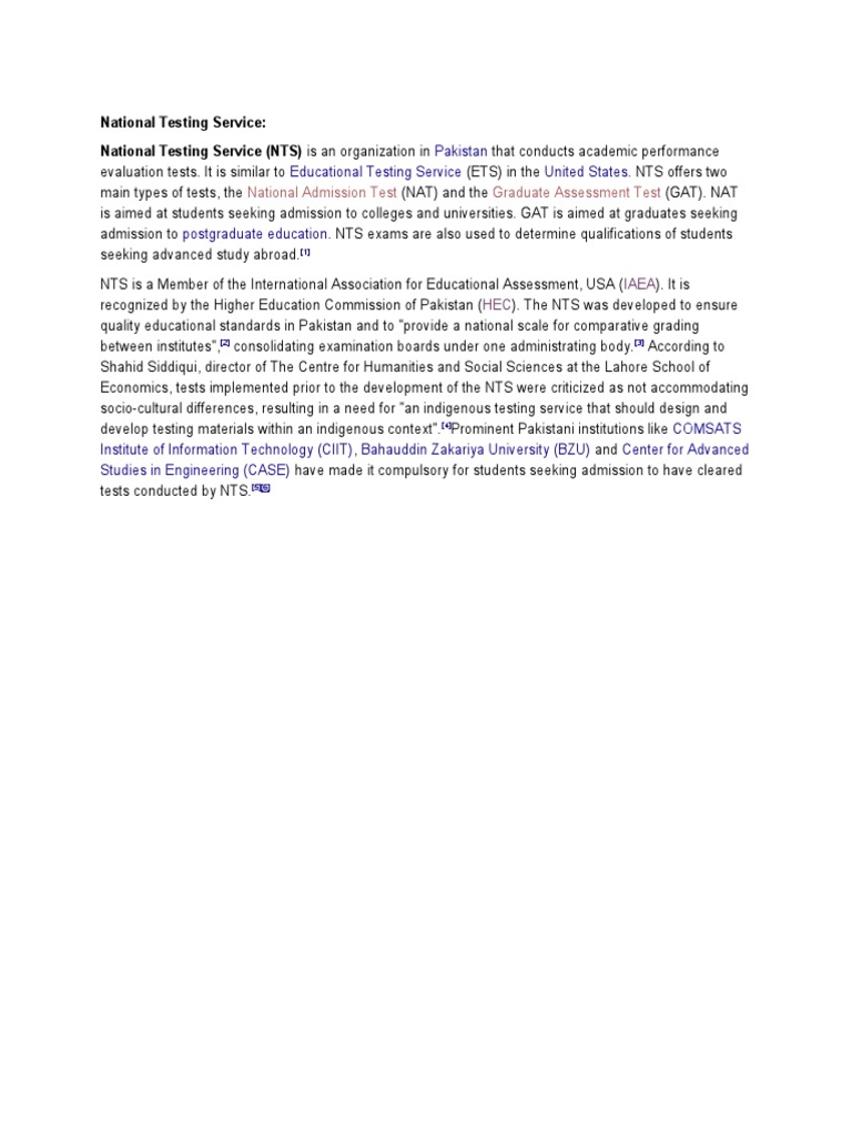 Pakistan Educational Testing Service United States | PDF