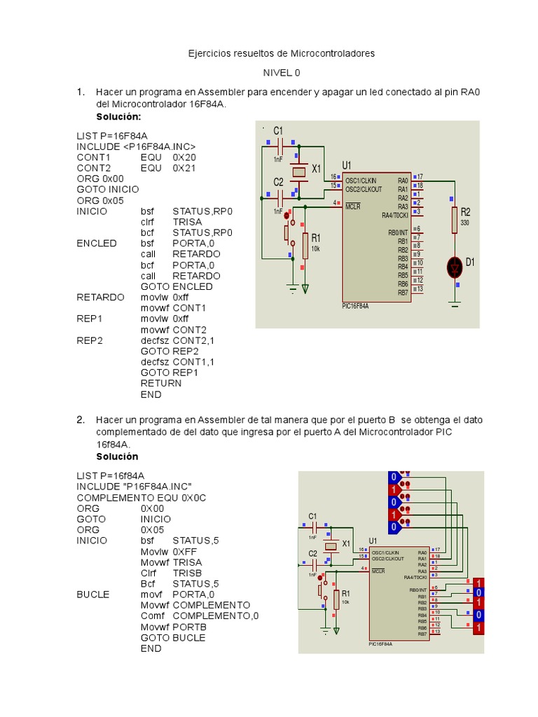 Ejercicios de Assembler para PIC 16F84A | PDF | Tecnología digital ...