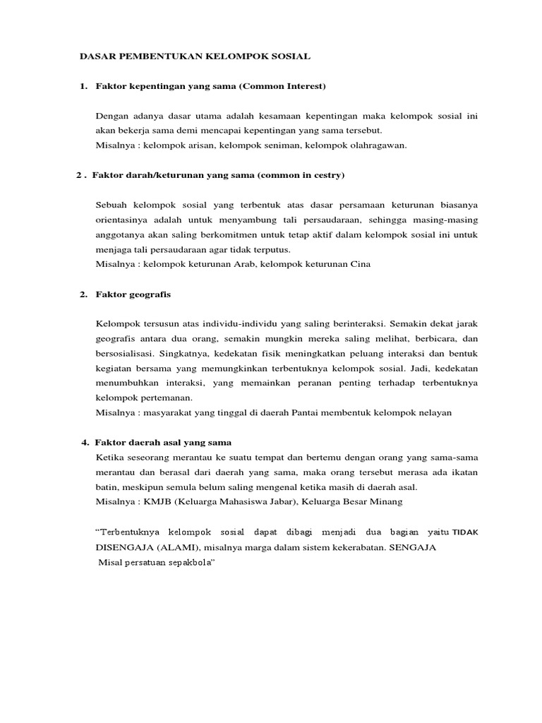 Dasar Pembentukan Kelompok Sosial Pdf
