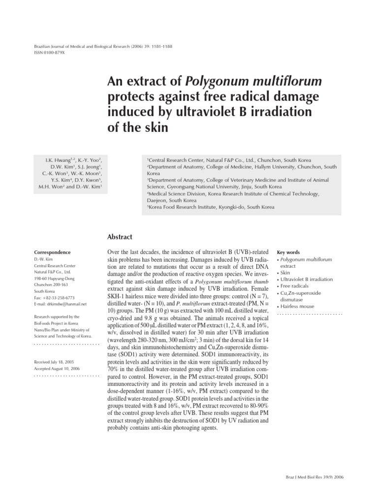 Polygonum multiflorum's Antioxidant Effects on UVB Skin Damage | PDF