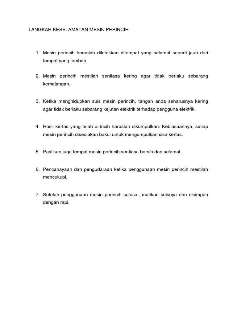 Langkah Keselamatan Mesin Perincih Pdf