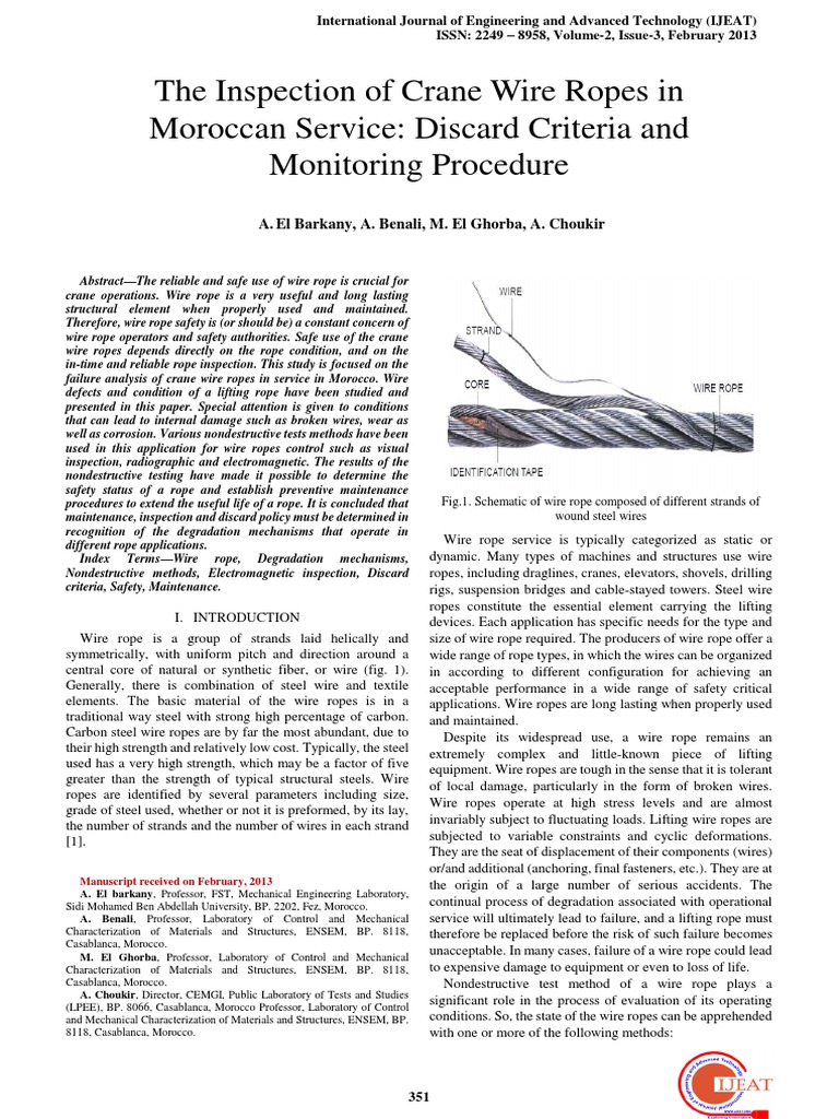 Inspection of crane wire ropes Rope Wear