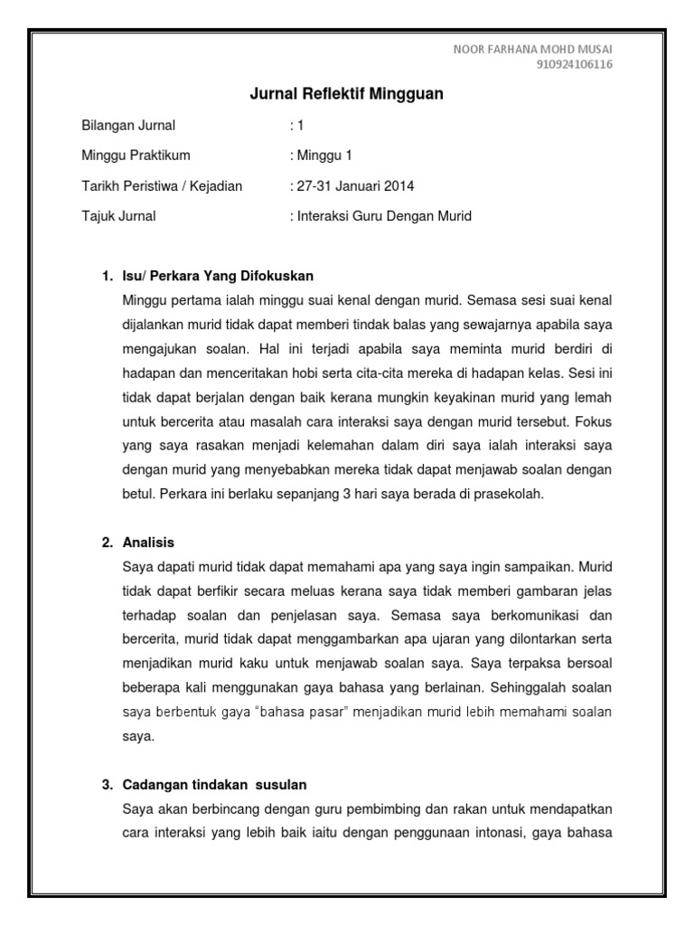 Contoh Jurnal Reflektif Mingguan Praktikum