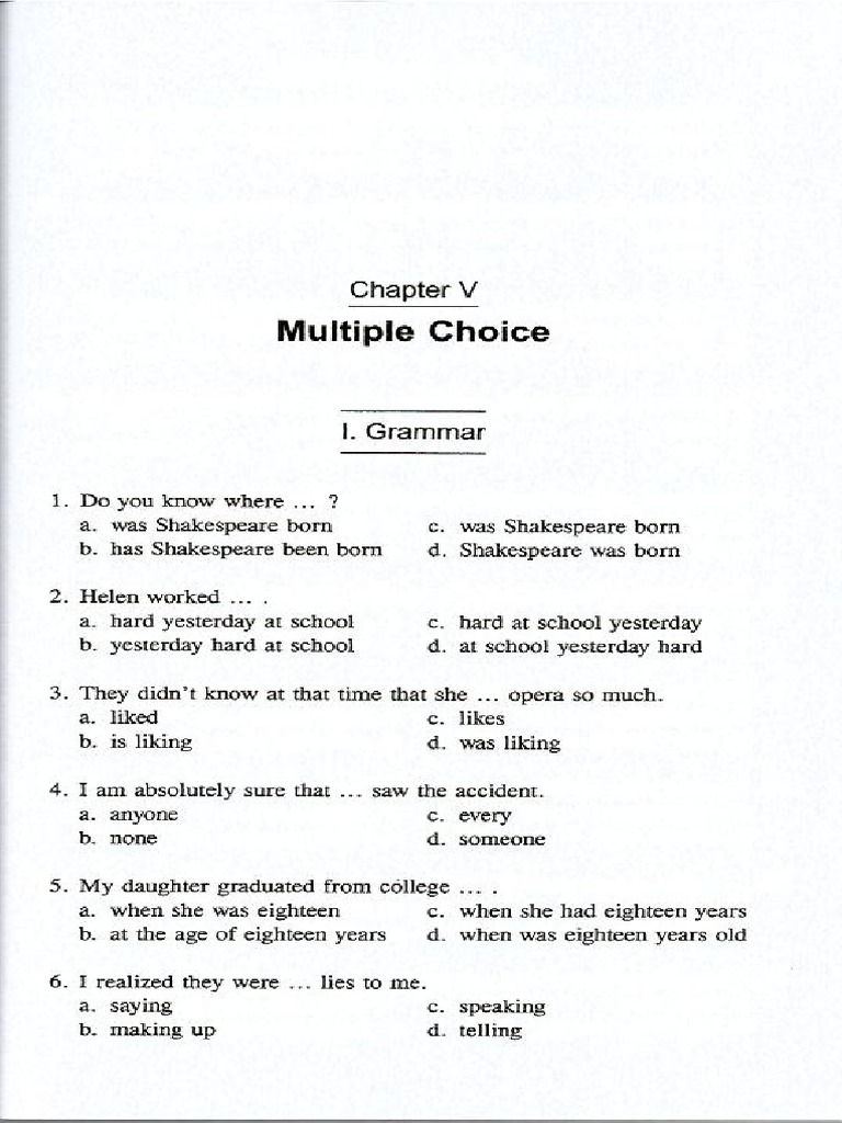 Multiple Choice For English Tests Vocational Education