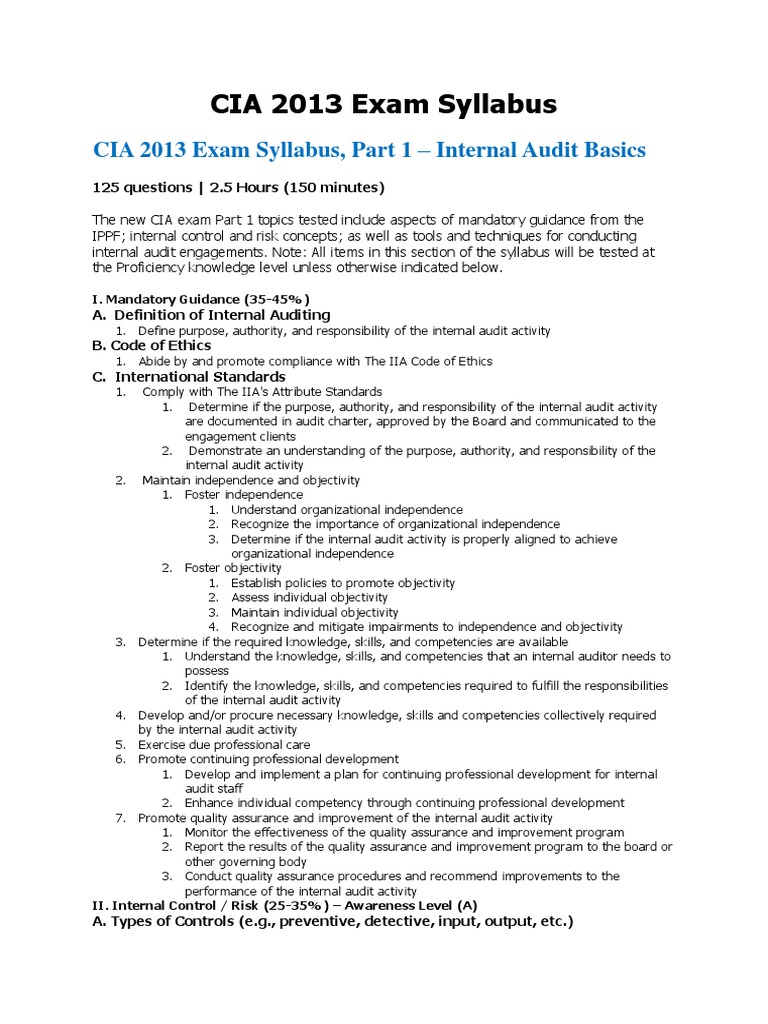 CIA Syllabus | PDF | Internal Audit | Audit