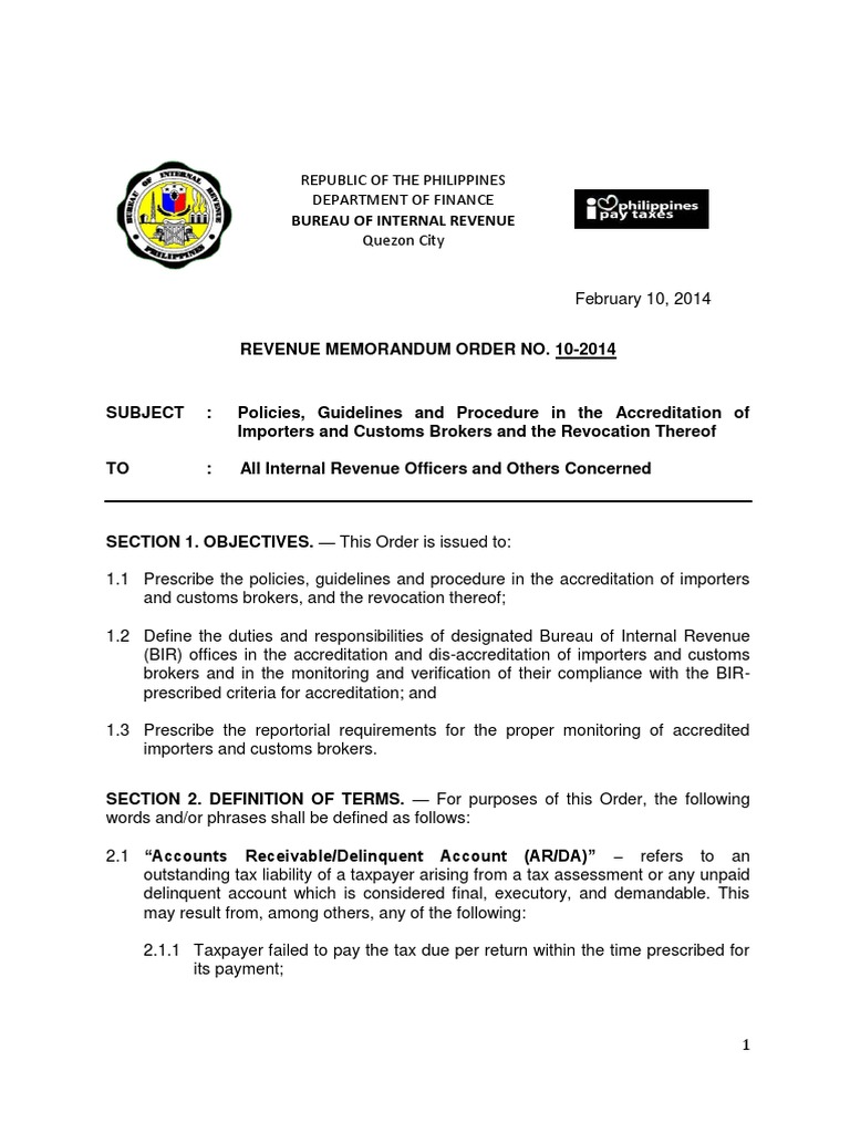 BIR Revenue Memorandum Order 10-2014 | Tax Return (United ...