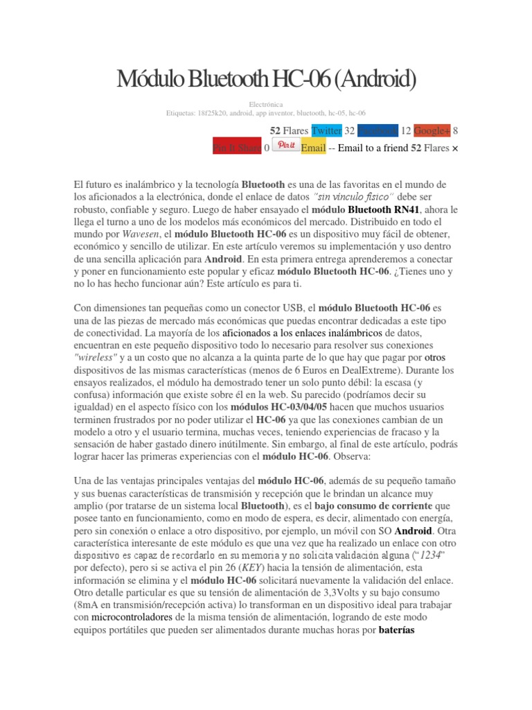 Conexión Módulo Bluetooth HC-06 | PDF | Aplicación movil | Bluetooth