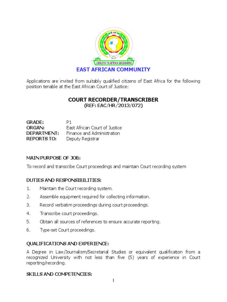 Court Recorder Transcriber PDF Skill Professional Certification