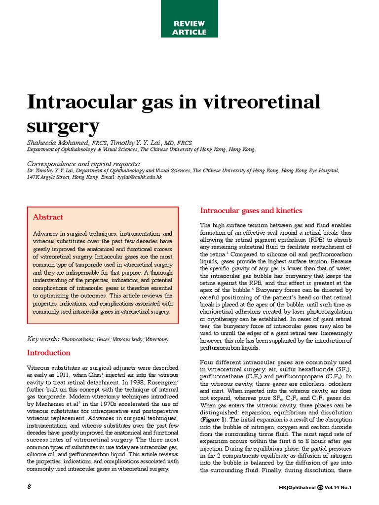 Intraocular Gases in Vitreoretinal Surgery | PDF | Glaucoma | Ophthalmology
