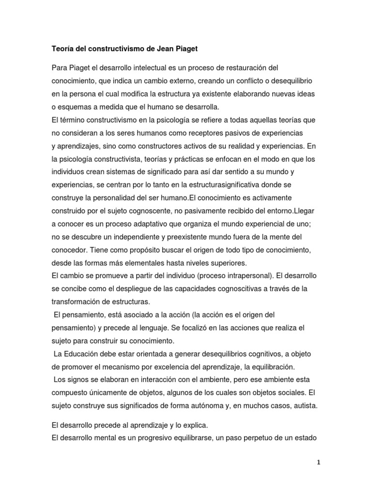 Constructivismo según Jean Piaget | PDF | Constructivismo (filosofía de ...