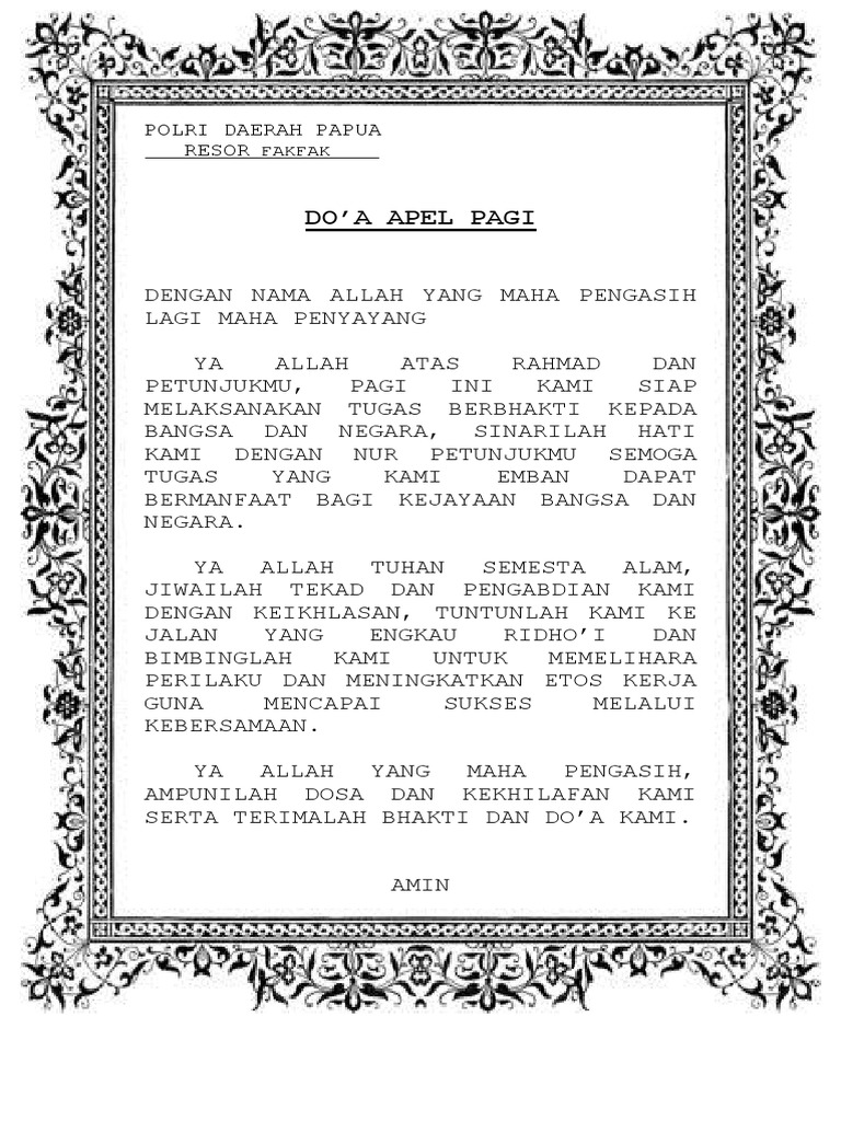 Teks Doa Apel Pagi