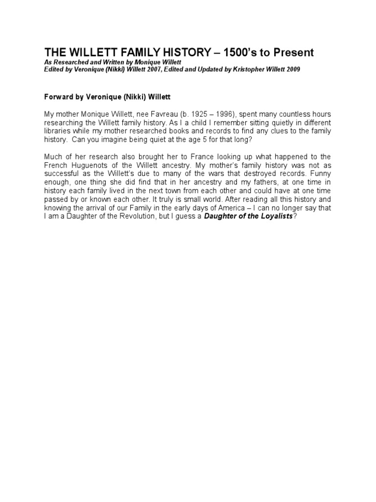 Willett Family History Nov 2009 Version 8.9 PDF Loyalist (American Revolution) Unrest