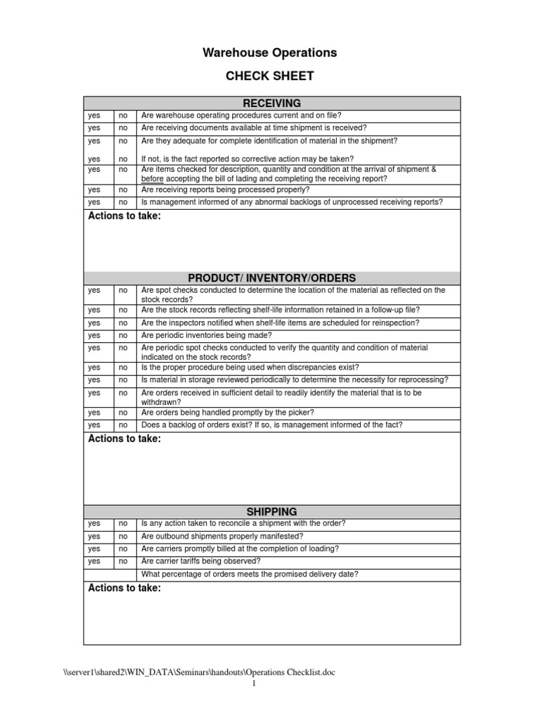 Warehouse Operations Checklist Template | PDF | Warehouse | Packaging ...