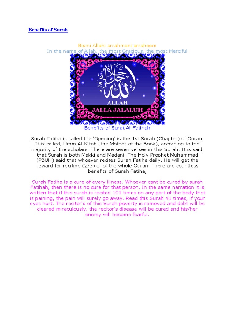 Benefits of Surah Quran Abrahamic Religions