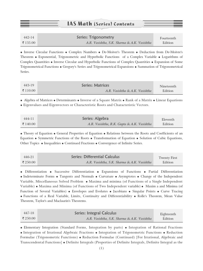 IAS Maths Series | PDF | Integral | Eigenvalues And Eigenvectors