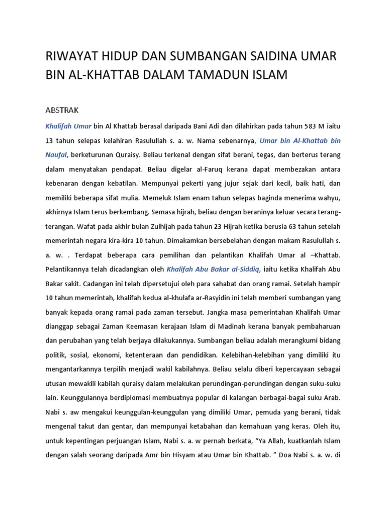 Riwayat Hidup Dan Sumbangan Saidina Umar Pdf