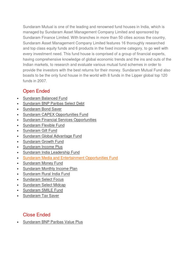 Sundaram Mutual Fund Overview and Offerings | PDF