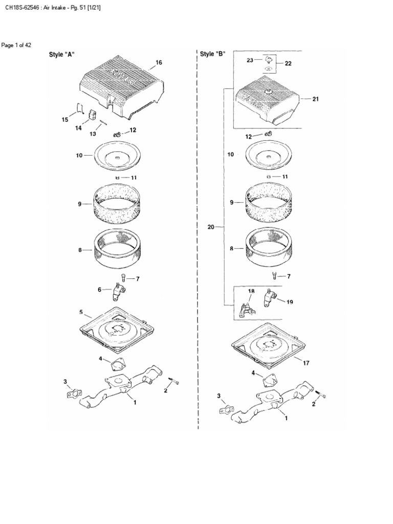 Kohler CH18S 62546 | PDF | Carburetor | Piston