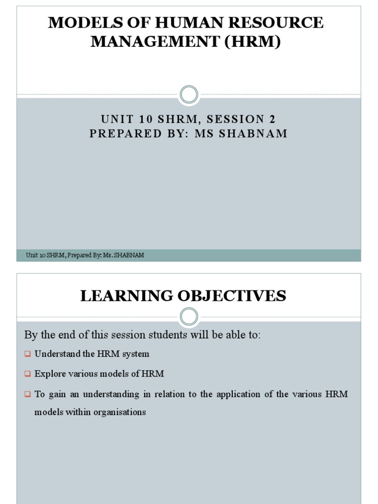 Overview of HRM Models and Frameworks | PDF | Human Resource Management ...