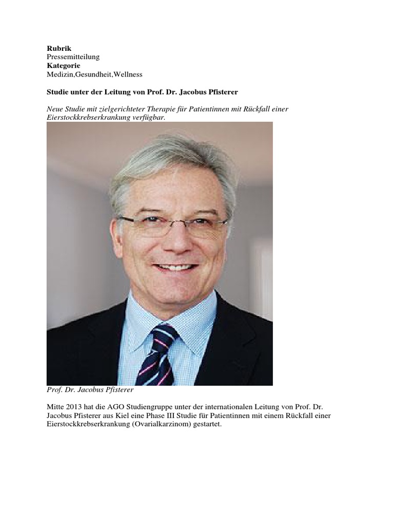 Studie Unter Der Leitung Von Prof. Dr. Jacobus Pfisterer PDF