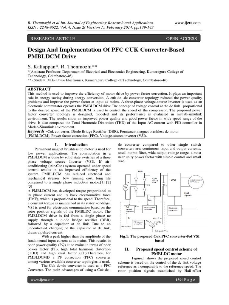Design and Implementation of PFC CUK Converter-Based PMBLDCM Drive ...