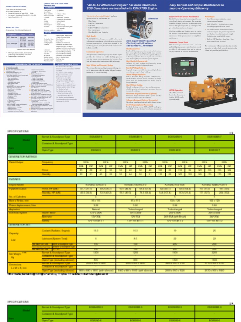 Generator Specifications Catalogue | PDF | Engines | Turbocharger