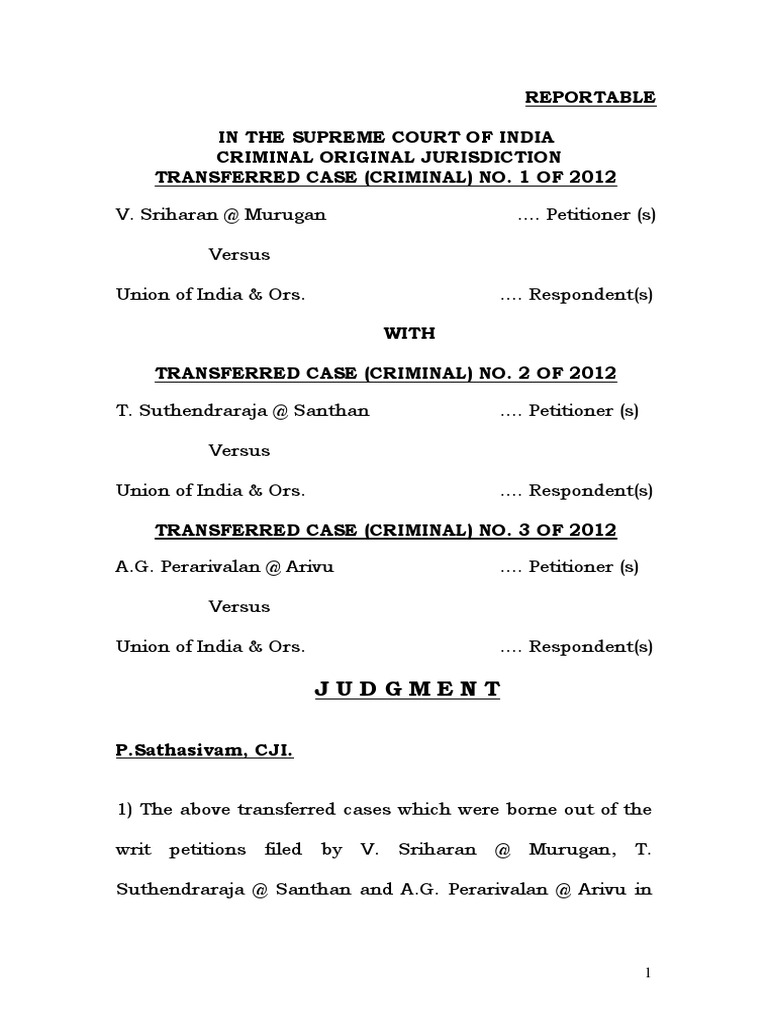 Rajiv Gandhi Case Judgment | PDF | Pardon | Hanging