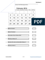 Data Handling Worksheet 4: Look at The Calendar and Answer The Following Questions