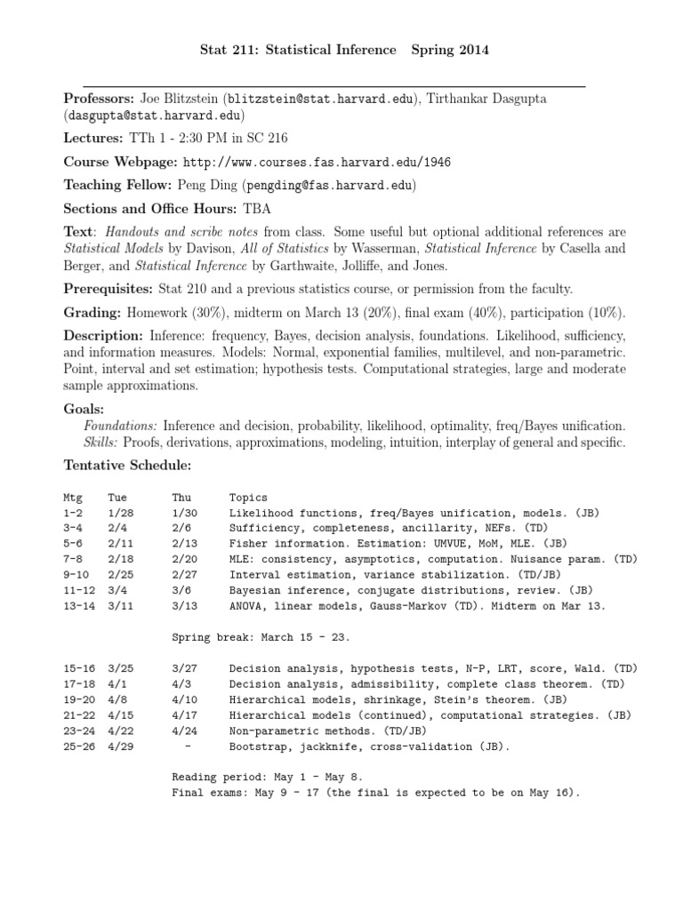 Statistical Inference Syllabus | PDF | Statistical Inference | Statistics