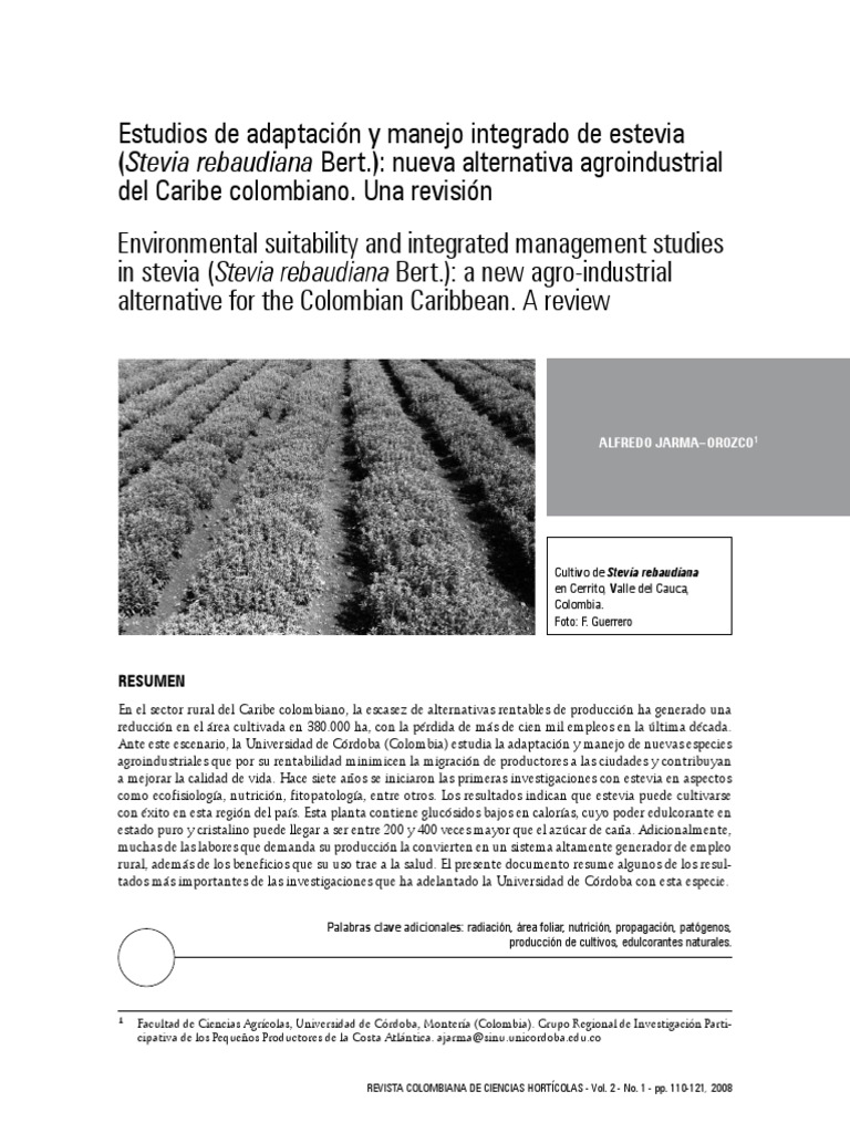 Resultado de imagen para Estudios de adaptación y manejo integrado de estevia (Stevia rebaudiana Bert.):  nueva alternativa agroindustrial del Caribe colombiano. Una revisión