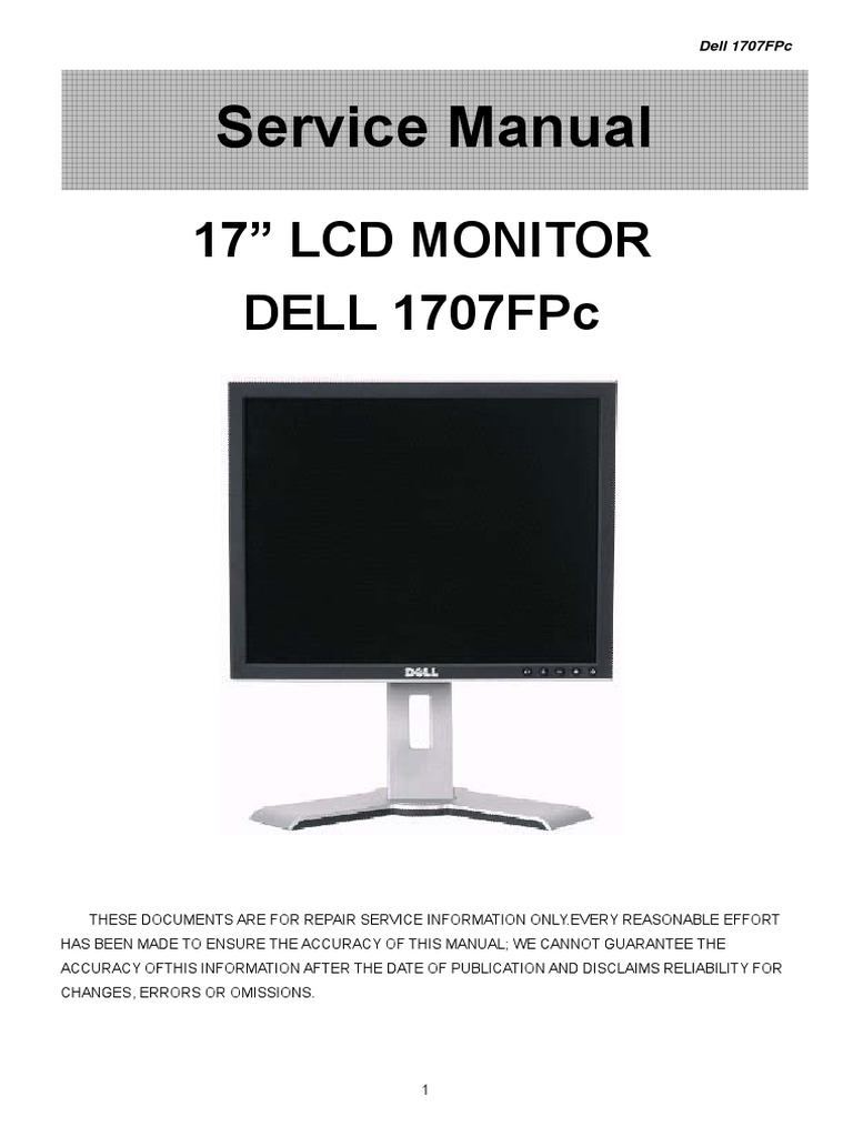 17” Lcd Monitor Dell 1707Fpc: Service Manual