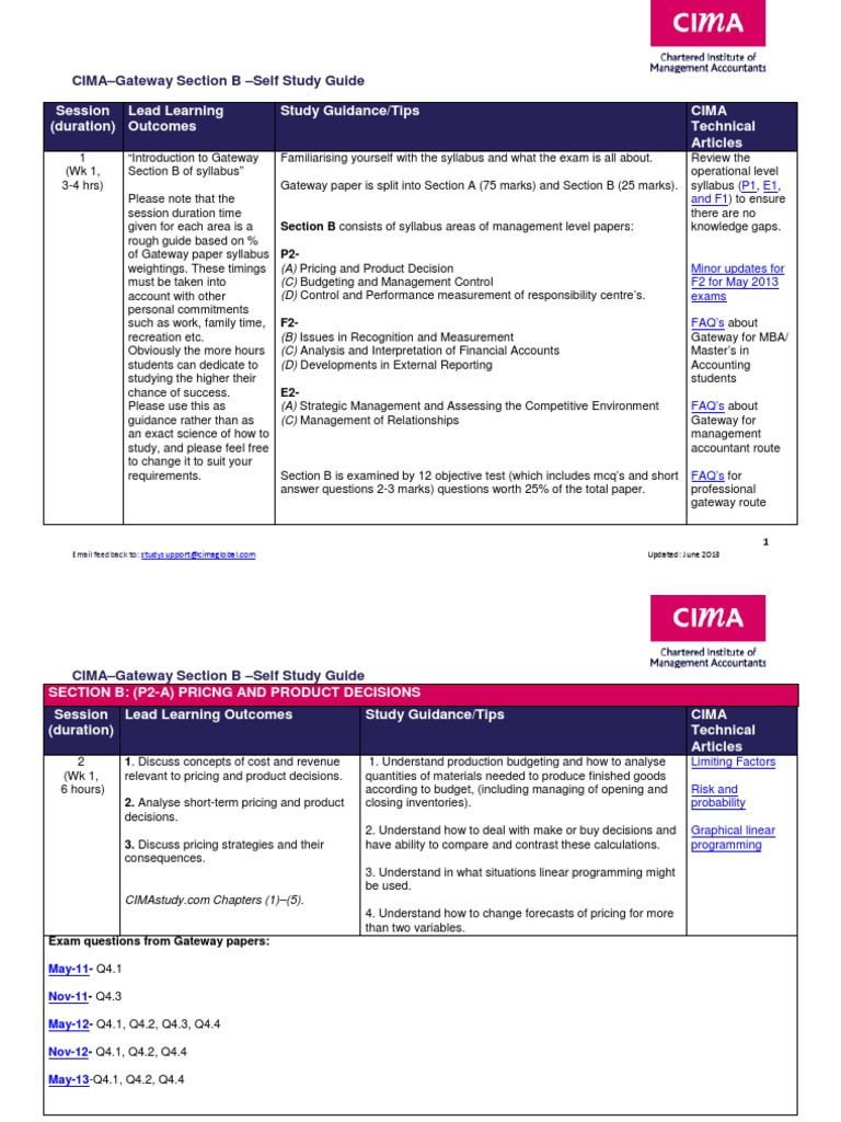 CIMA Gateway Section B Study Guide | PDF | Strategic Management ...