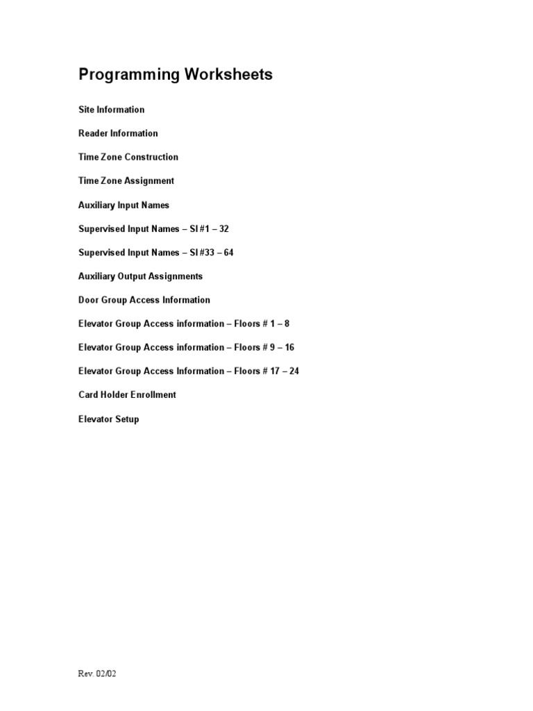 Keyscan Programming Worksheets PDF Elevator Access Control