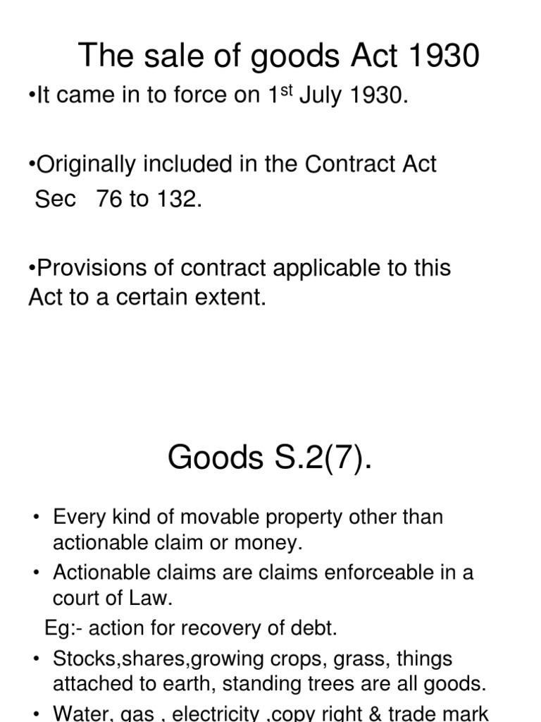 The Sale of Goods Act 1930 PDF