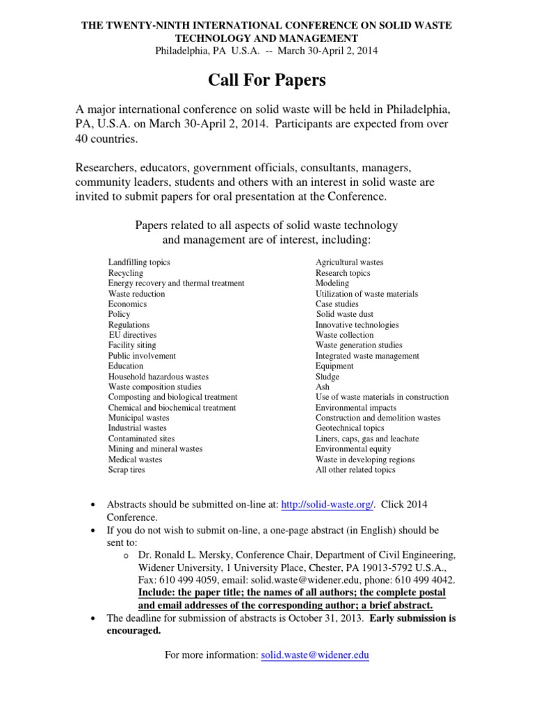 Call for Papers: Solid Waste Conference | PDF
