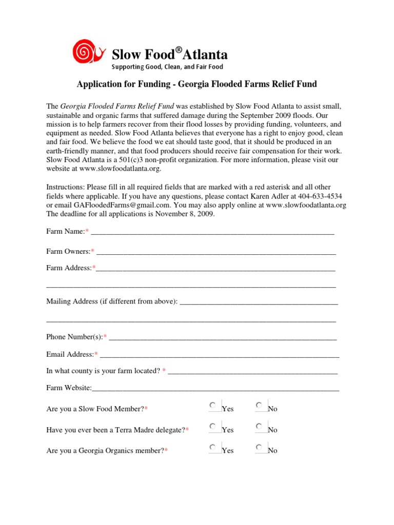 GA Flooded Farms Relief Fund Application PDF Topsoil Insurance
