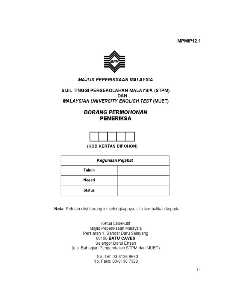 Borang Permohonan Pemeriksa Pdf