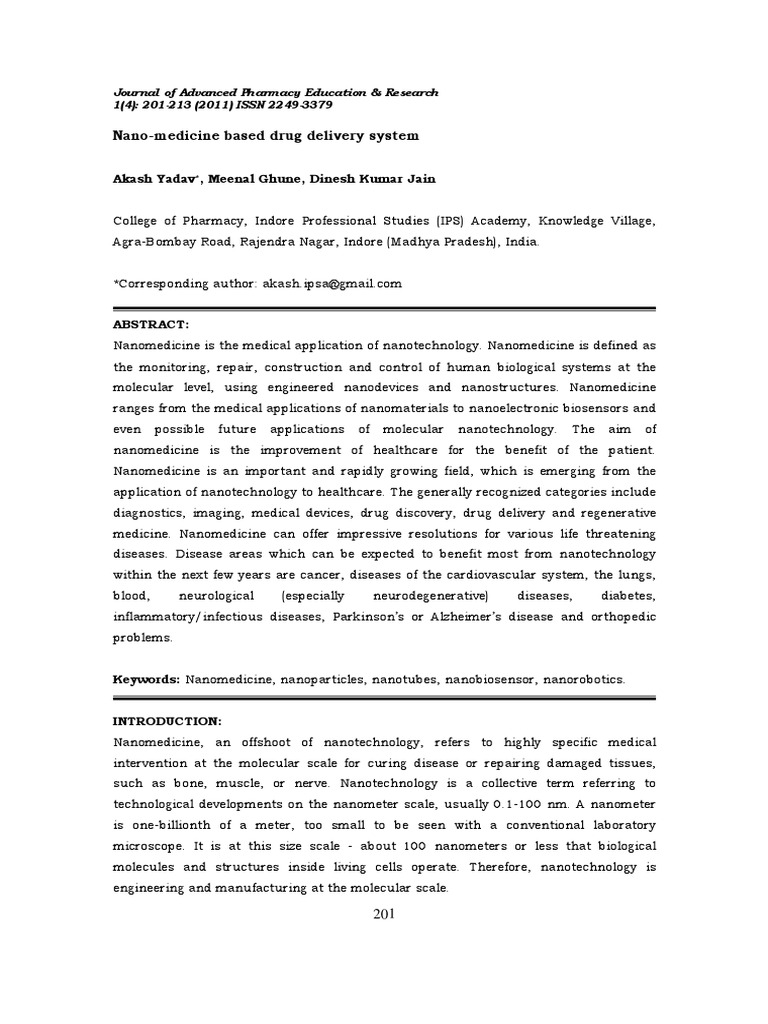 Nano-Medicine Based Drug Delivery System | PDF | Nanomedicine ...