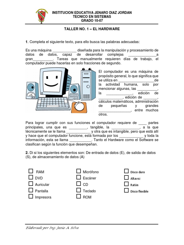 Taller No 1 - Hardware | PDF | Hardware de la computadora | Electrónica ...