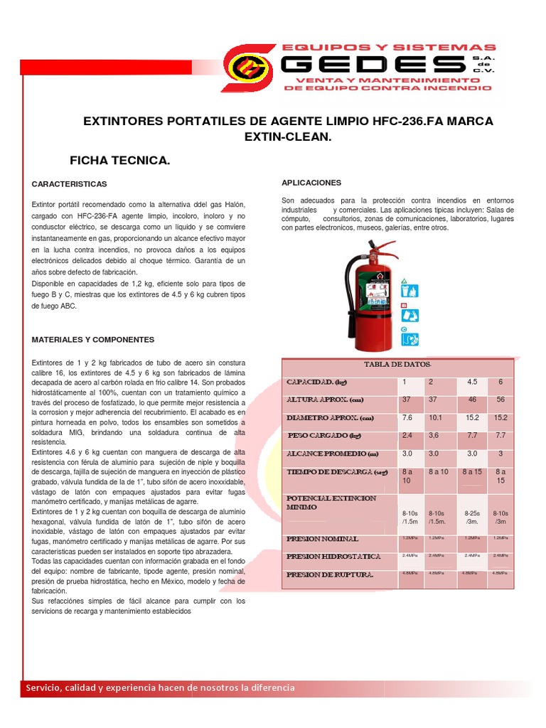 Extintores HFC-236: Ficha Técnica | PDF | Aluminio | Acero