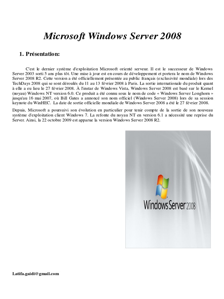 Windows Server 2008 : Fonctionnalités clés | PDF | Windows Server 2008 ...