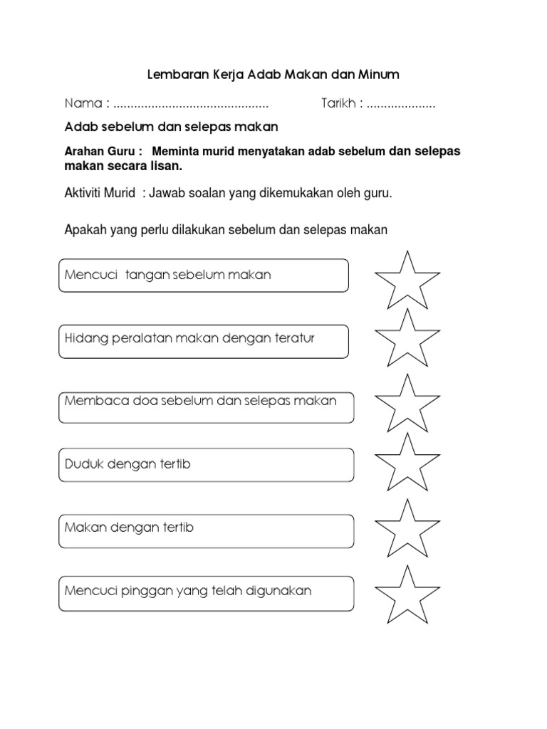 Lembaran Kerja Adab Makan Dan Minum Pdf