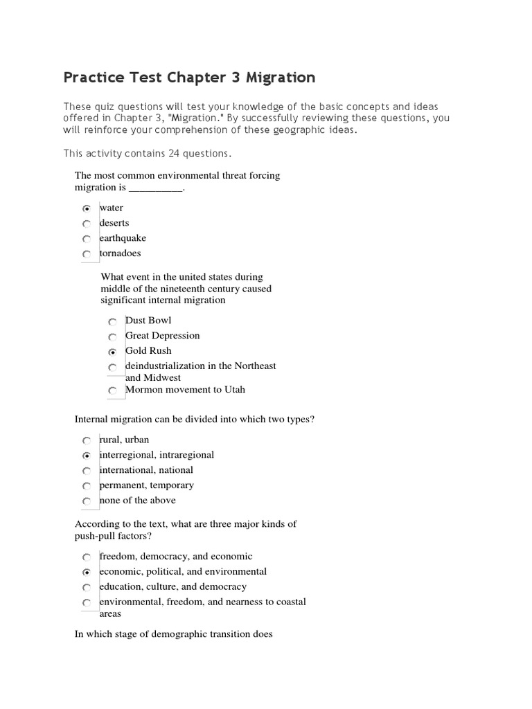 Practice Test Chapter 3 Migration Chapter 4 Immigration Immigration